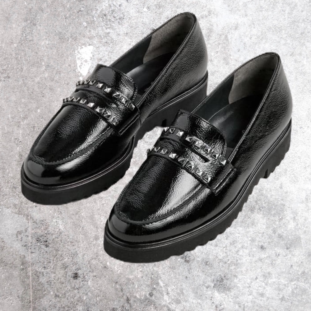 PAUL GREEN Sofia Platform Loafer Black Stud Size 6